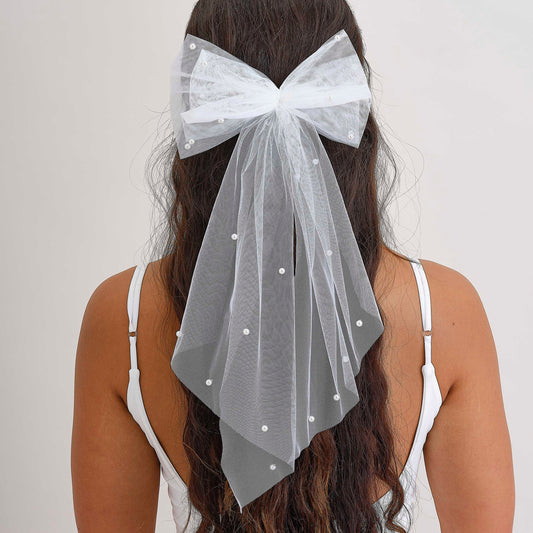 Ginger Ray White Hair Bow with Pearls